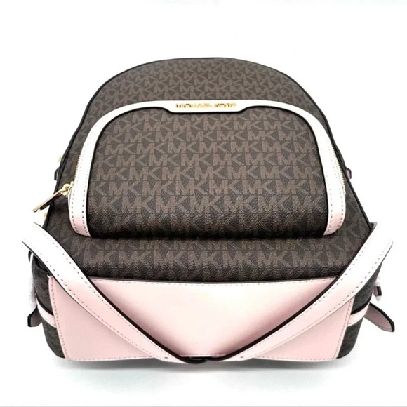 Michael Kors Medium Jaycee Zip Packet Backpack Brown/Light Pink - Picture 6 of 14